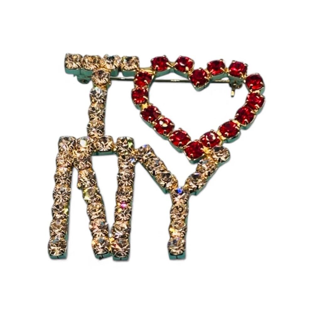 Vintage I Love NY Rhinestone Brooch